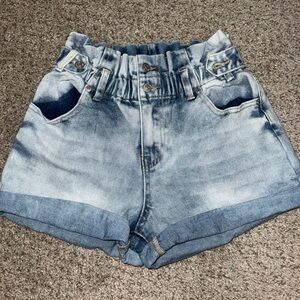 Almost Famous Light Blue Paperbag Waist Denim Shorts